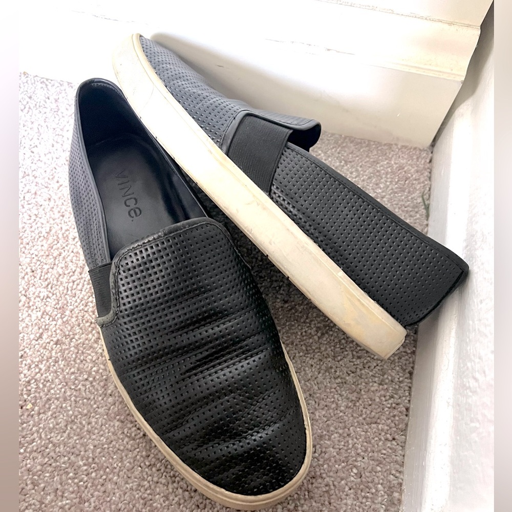 Vince Black Perforated Leather Blaire Slip On Sneakers Shoes 9.5 M $225 Auth